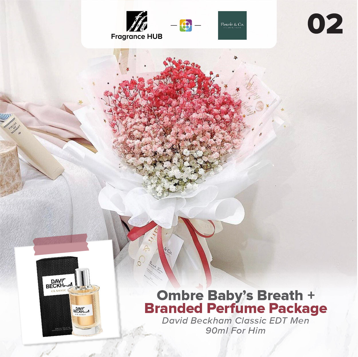 Ombré Baby’s Breath + Fragrance Hub Branded Perfume (By: Fleurir &amp; Co from Kuching)