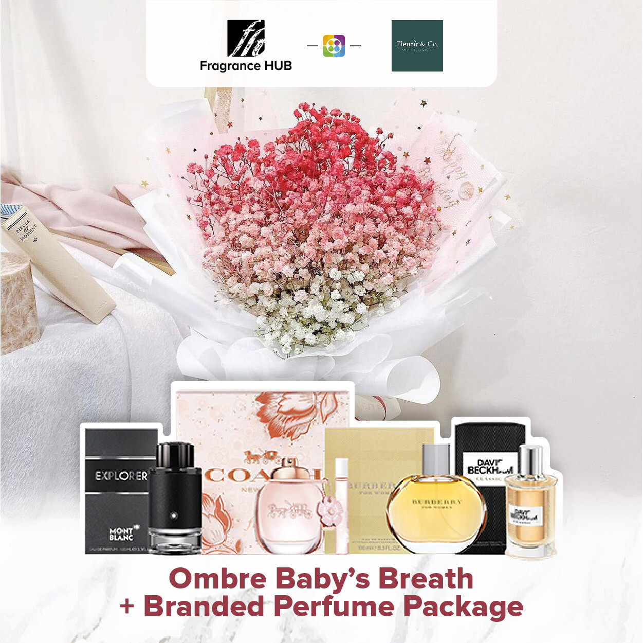 Ombré Baby’s Breath + Fragrance Hub Branded Perfume (By: Fleurir & Co from Kuching)