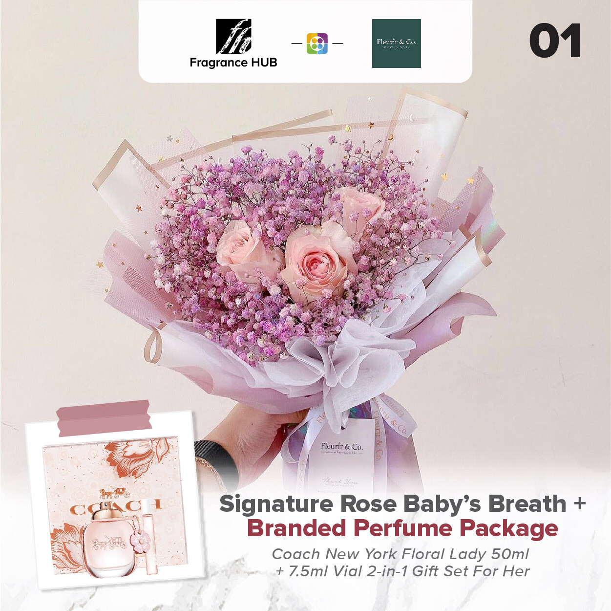 Signature Rose Baby’s Breath + Fragrance Hub Branded Perfume (By: Fleurir &amp; Co from Kuching)