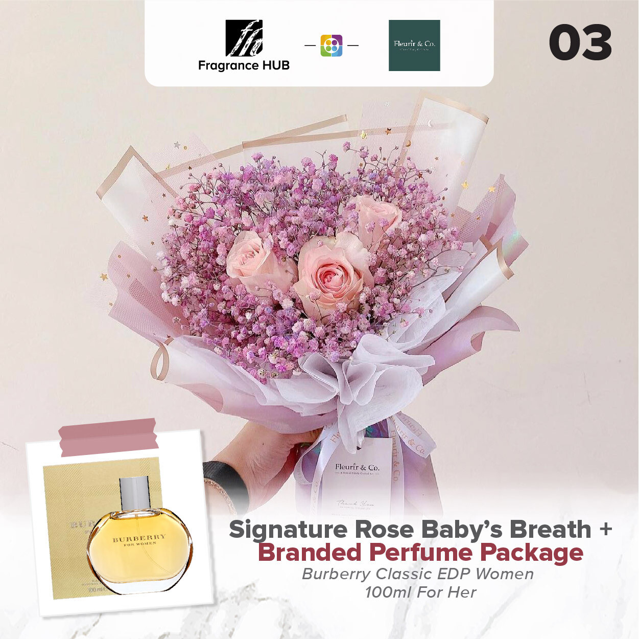 Signature Rose Baby’s Breath + Fragrance Hub Branded Perfume (By: Fleurir &amp; Co from Kuching)