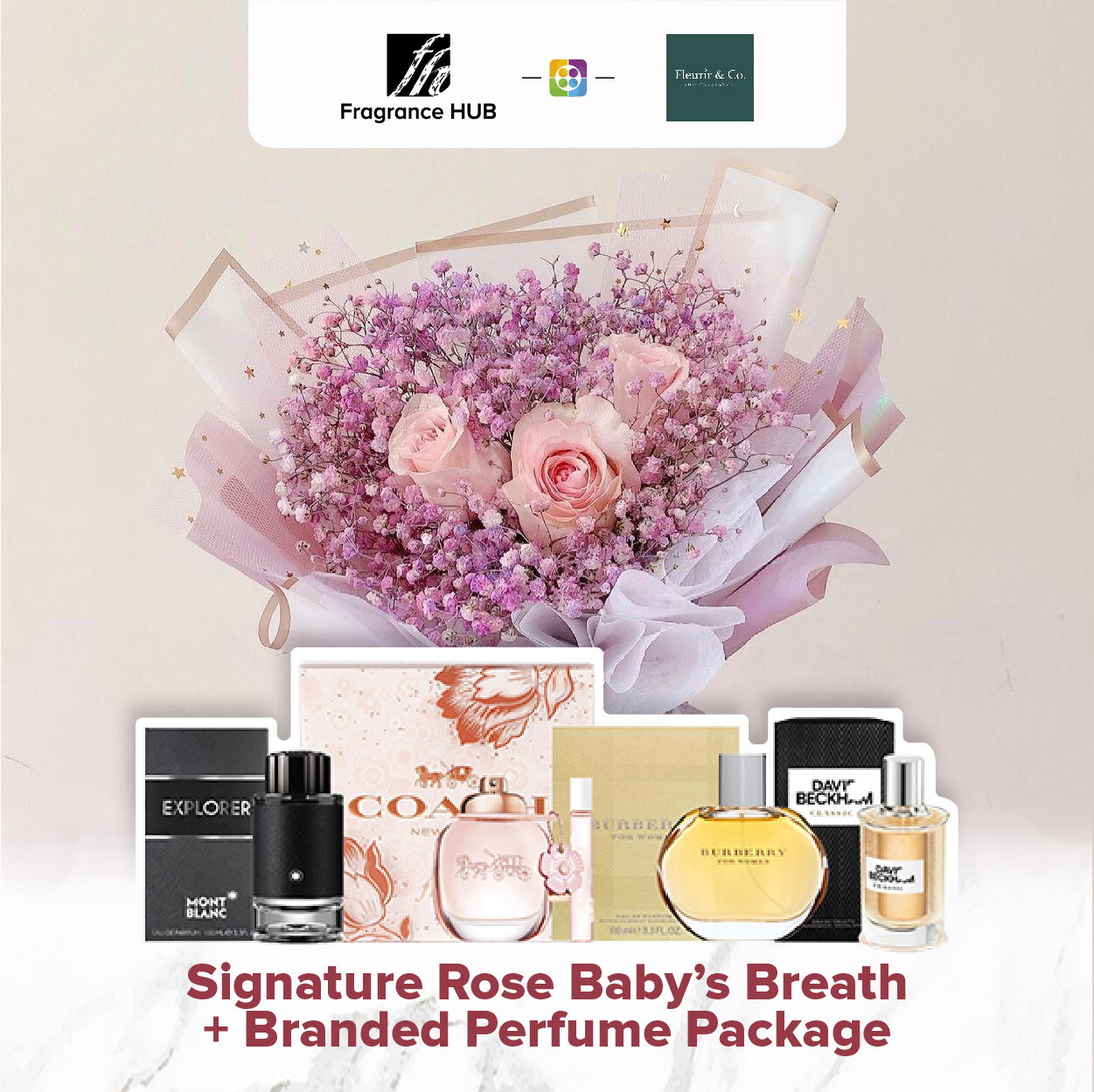 Signature Rose Baby’s Breath + Fragrance Hub Branded Perfume (By: Fleurir & Co from Kuching)