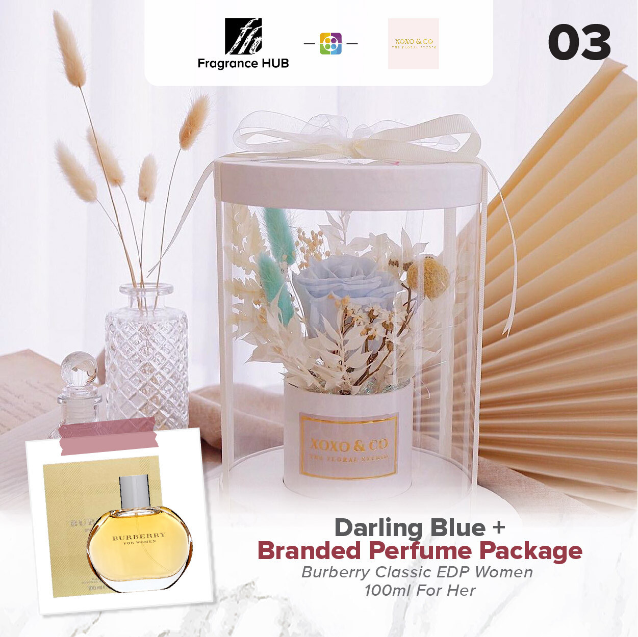 Darling (Blue) + Fragrance Hub Branded Perfume (By: XOXO The Floral Studio from Miri)