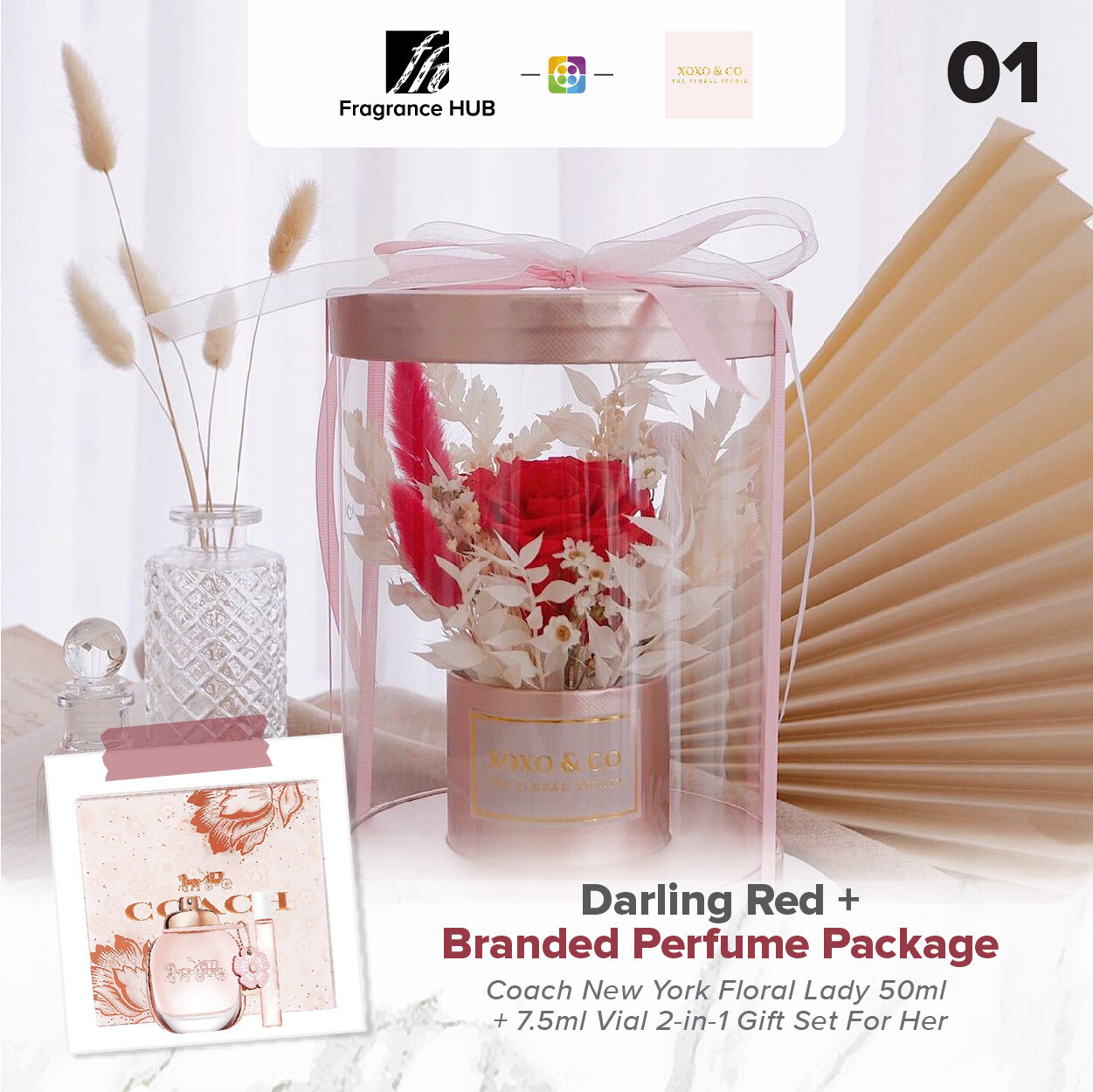 Darling (Red) + Fragrance Hub Branded Perfume (By: XOXO The Floral Studio from Miri)