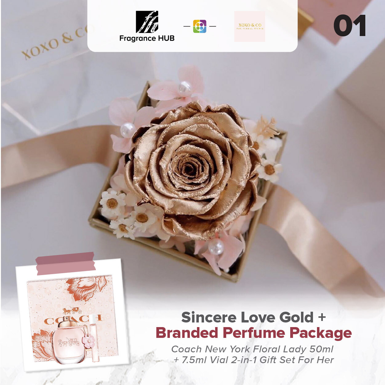 Sincere Love (Gold) + Fragrance Hub Branded Perfume (By: XOXO The Floral Studio from Miri)