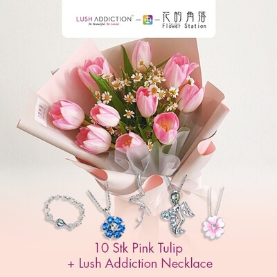 10 Stk Pink Tulip + Lush Addiction Necklace (By: Rainbow Flower Station from Cheras)