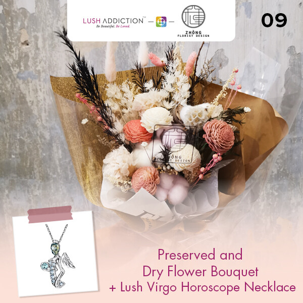 Preserved And Dry Flower Bouquet + Lush Addiction Necklace (By: Zhong Florist from Penang)