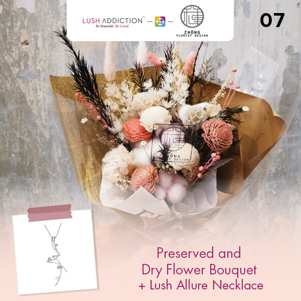 Preserved And Dry Flower Bouquet + Lush Addiction Necklace (By: Zhong Florist from Penang)