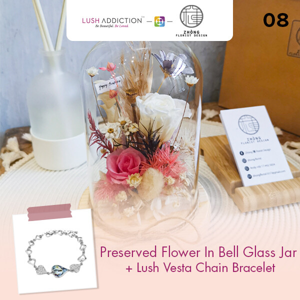 Preserved Flower In Bell Glass Jar  + Lush Addiction Necklace (By: Zhong Florist from Penang)