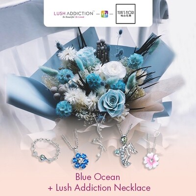 Preserved Flower Bouquet - Blue Ocean + Lush Addiction Necklace (By: Yuki Flori from Bukit Jalil)