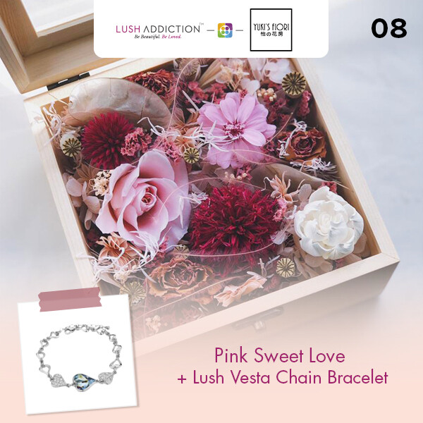 Preserved Flower Wooden Box - Pink Sweet Love + Lush Addiction Necklace (By: Yuki&#39;s Flori from Bukit Jalil)