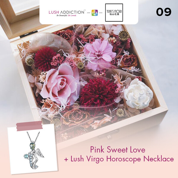 Preserved Flower Wooden Box - Pink Sweet Love + Lush Addiction Necklace (By: Yuki&#39;s Flori from Bukit Jalil)