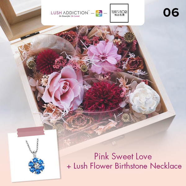Preserved Flower Wooden Box - Pink Sweet Love + Lush Addiction Necklace (By: Yuki&#39;s Flori from Bukit Jalil)