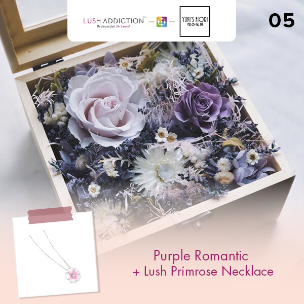 Preserved Flower Wooden Box - Purple Romantic  + Lush Addiction Necklace (By: Yuki&#39;s Flori from Bukit Jalil)