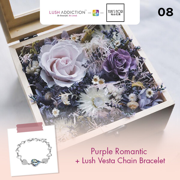Preserved Flower Wooden Box - Purple Romantic  + Lush Addiction Necklace (By: Yuki&#39;s Flori from Bukit Jalil)