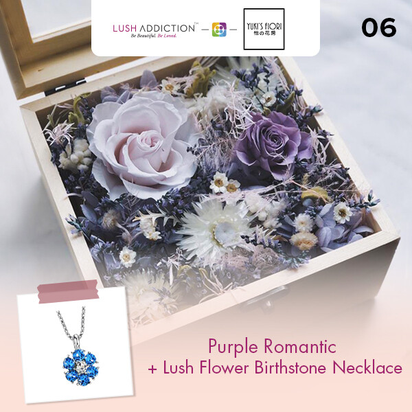 Preserved Flower Wooden Box - Purple Romantic  + Lush Addiction Necklace (By: Yuki&#39;s Flori from Bukit Jalil)