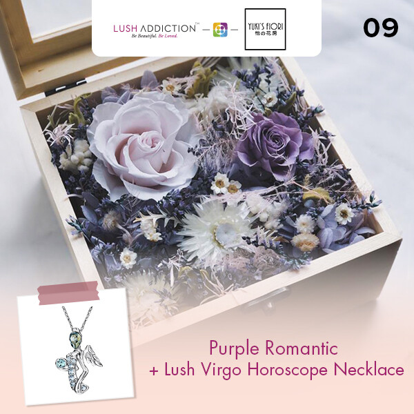 Preserved Flower Wooden Box - Purple Romantic  + Lush Addiction Necklace (By: Yuki&#39;s Flori from Bukit Jalil)