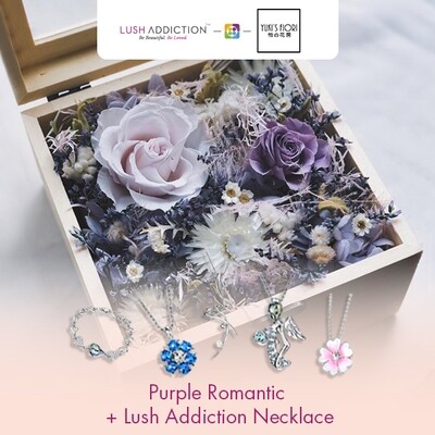 Preserved Flower Wooden Box - Purple Romantic  + Lush Addiction Necklace (By: Yuki&#39;s Flori from Bukit Jalil)