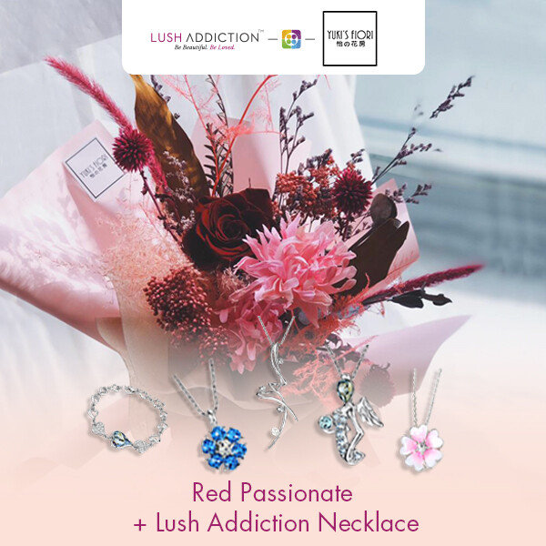 Preserved Flower Bouquet - Red Passionate  + Lush Addiction Necklace (By: Yuki&#39;s Flori from Bukit Jalil)