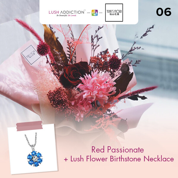 Preserved Flower Bouquet - Red Passionate  + Lush Addiction Necklace (By: Yuki&#39;s Flori from Bukit Jalil)