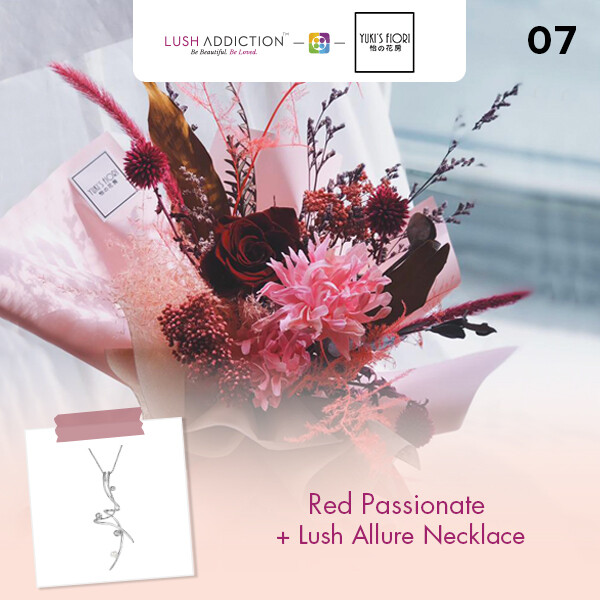Preserved Flower Bouquet - Red Passionate  + Lush Addiction Necklace (By: Yuki&#39;s Flori from Bukit Jalil)