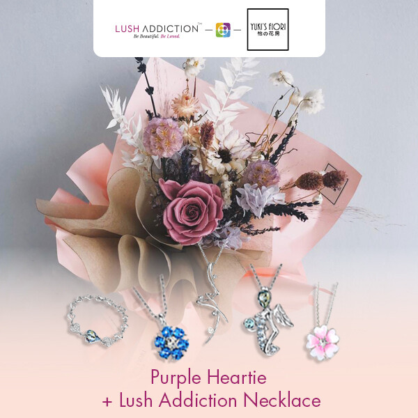 Preserved Flower Bouquet - Purple Heartie + Lush Addiction Necklace (By: Yuki&#39;s Flori from Bukit Jalil)