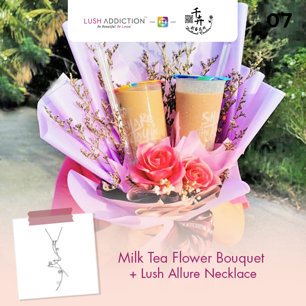 Milk Tea Flower Bouquet + Lush Addiction Necklace (By: Brilliant Creative Florist from Sibu)