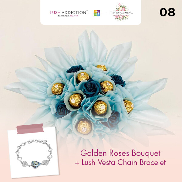 Golden Roses Bouquet + Lush Necklace (By: The Bunga Manies from Bintulu)
