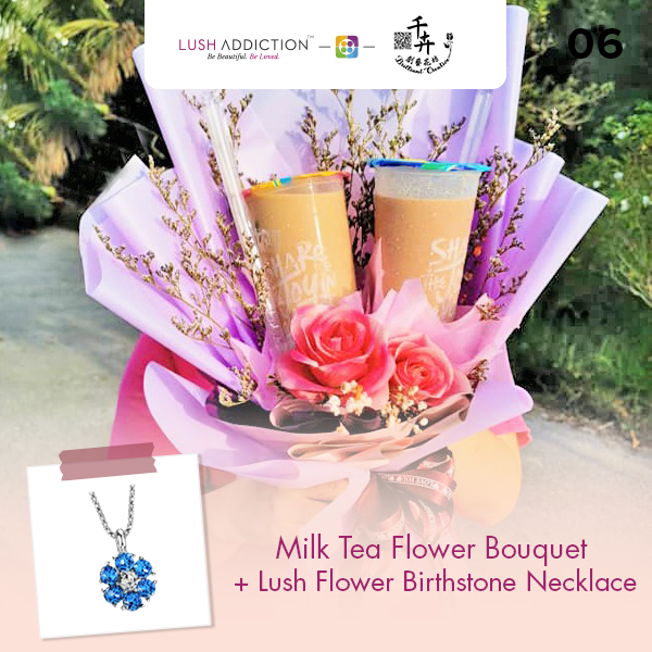 Milk Tea Flower Bouquet + Lush Addiction Necklace (By: Brilliant Creative Florist from Sibu)