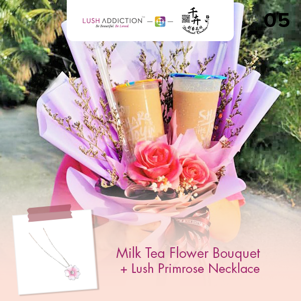 Milk Tea Flower Bouquet + Lush Addiction Necklace (By: Brilliant Creative Florist from Sibu)