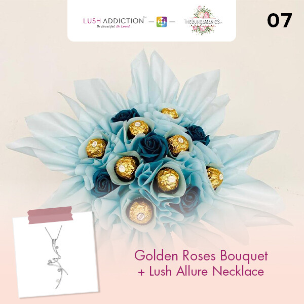Golden Roses Bouquet + Lush Necklace (By: The Bunga Manies from Bintulu)
