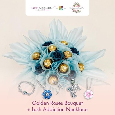 Golden Roses Bouquet + Lush Necklace (By: The Bunga Manies from Bintulu)