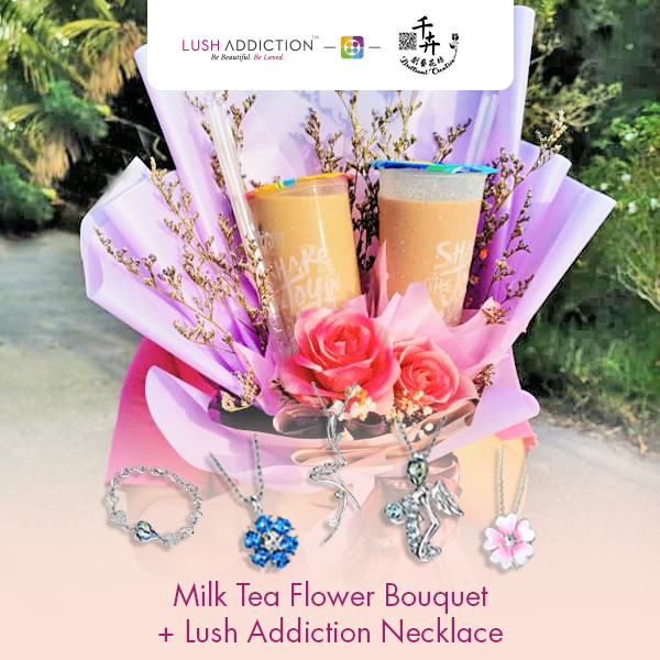 Milk Tea Flower Bouquet + Lush Addiction Necklace (By: Brilliant Creative Florist from Sibu)