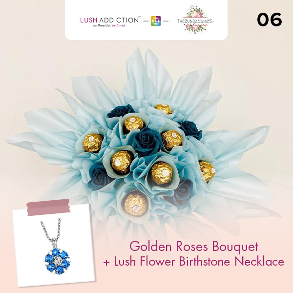 Golden Roses Bouquet + Lush Necklace (By: The Bunga Manies from Bintulu)