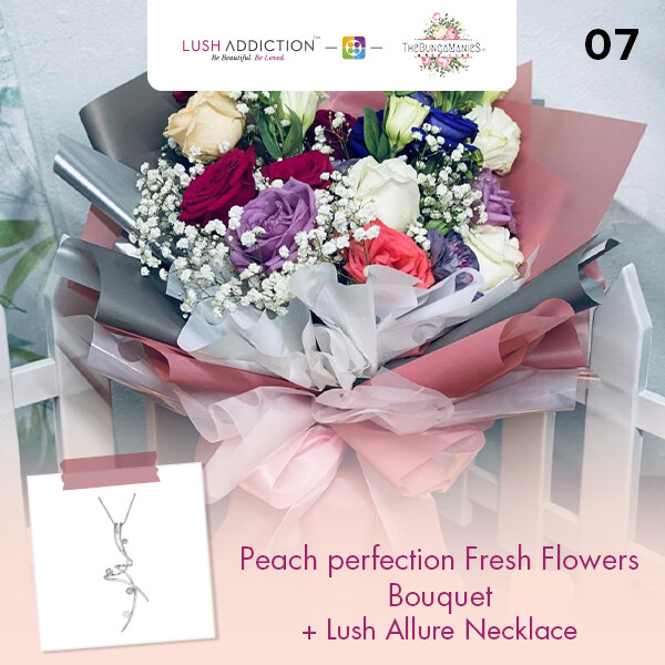 Peach Perfection Fresh Flowers Bouquet + Lush Addiction Necklace (By: The Bunga Manies from Bintulu)