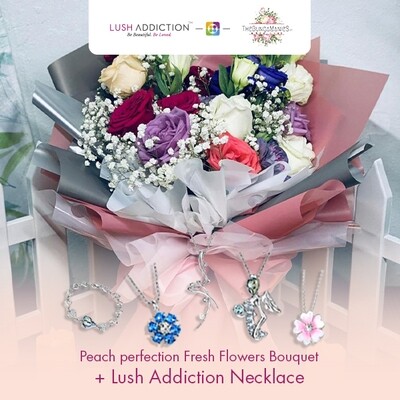 Peach Perfection Fresh Flowers Bouquet + Lush Addiction Necklace (By: The Bunga Manies from Bintulu)