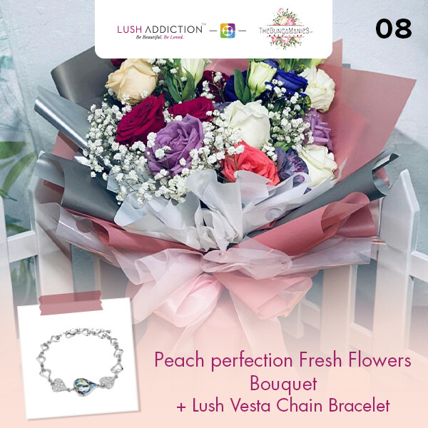 Peach Perfection Fresh Flowers Bouquet + Lush Addiction Necklace (By: The Bunga Manies from Bintulu)