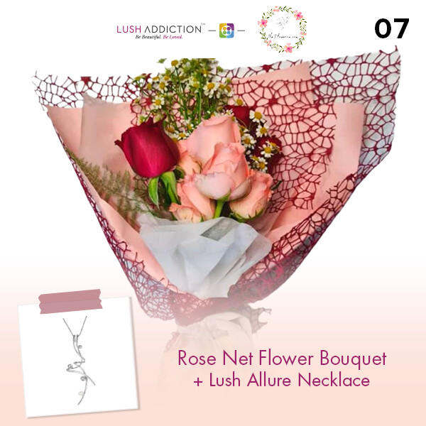 Rose Net Flower Bouquet + Lush Addiction Necklace (By: Flower 4 U from Petaling Jaya)
