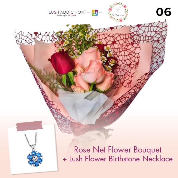 Rose Net Flower Bouquet + Lush Addiction Necklace (By: Flower 4 U from Petaling Jaya)