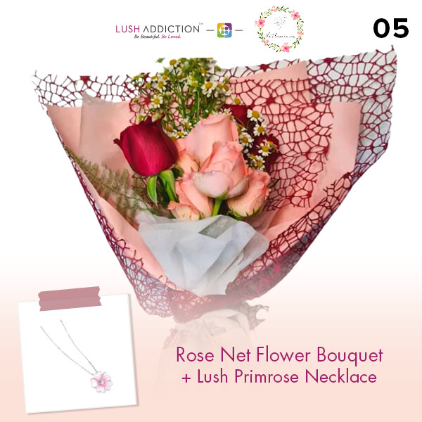 Rose Net Flower Bouquet + Lush Addiction Necklace (By: Flower 4 U from Petaling Jaya)
