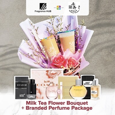 Milk Tea Flower Bouquet + Fragrance Hub Branded Perfume (By: Brilliant Creative Florist from Sibu)