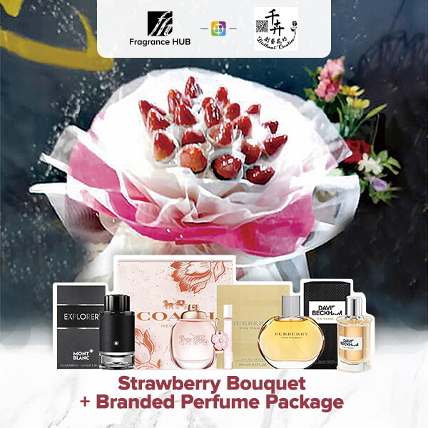 Strawberry Bouquet + Fragrance Hub Branded Perfume (By: Brilliant Creative Florist from Sibu)