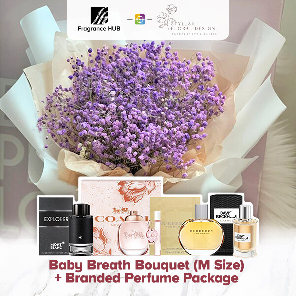 Baby Breath Bouquet (M Size) + Fragrance Hub Branded Perfume (By: Stylush Sudio Floral Design from Kota Kinabalu)