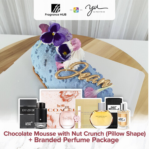 Chocolate Mousse with Nut Crunch (Pillow Shape) + Fragrance Hub Branded Perfume (By: Yu.Qi Pastries from KL)