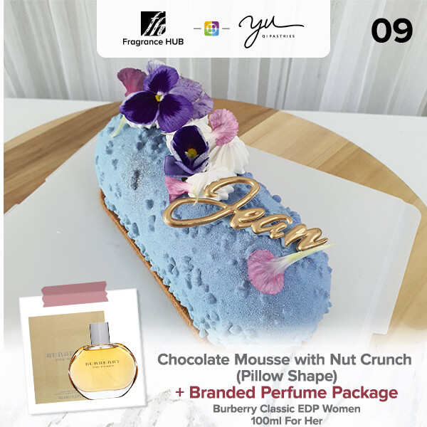 Chocolate Mousse with Nut Crunch (Pillow Shape) + Fragrance Hub Branded Perfume (By: Yu.Qi Pastries from KL)