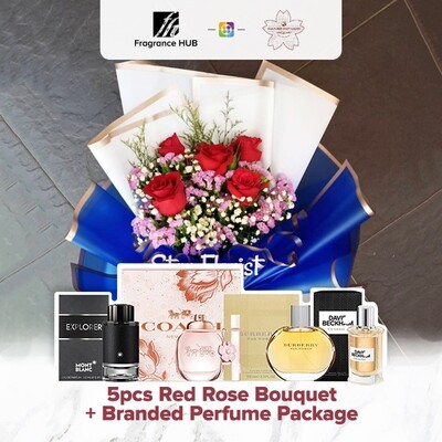 5pcs Red Rose Bouquet + Fragrance Hub Branded Perfume (By: Star Florist from Puchong)