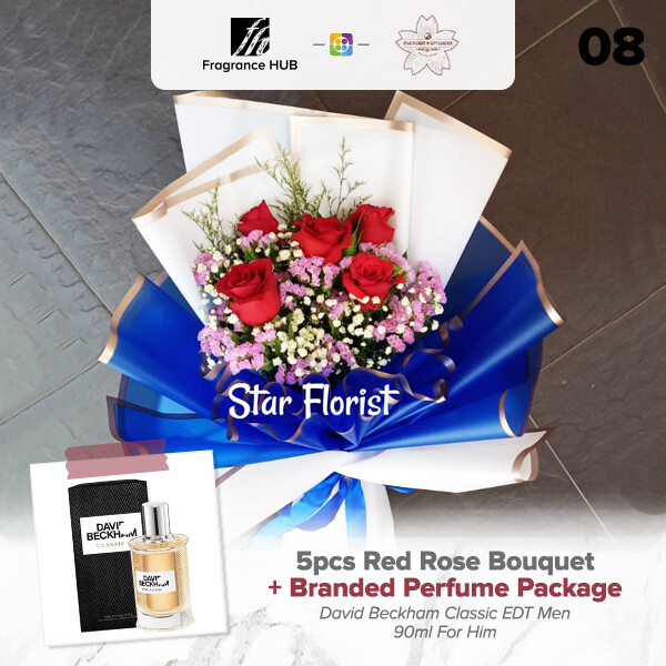 5pcs Red Rose Bouquet + Fragrance Hub Branded Perfume (By: Star Florist from Puchong)