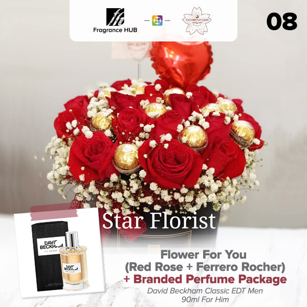 Flower For You (Red Rose + Ferrero Rocher) + Fragrance Hub Branded Perfume (By: Star Florist from Puchong)