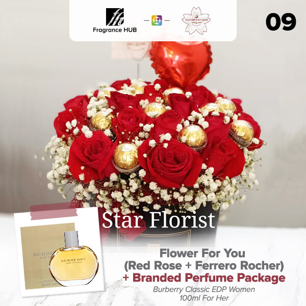 Flower For You (Red Rose + Ferrero Rocher) + Fragrance Hub Branded Perfume (By: Star Florist from Puchong)