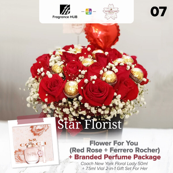 Flower For You (Red Rose + Ferrero Rocher) + Fragrance Hub Branded Perfume (By: Star Florist from Puchong)