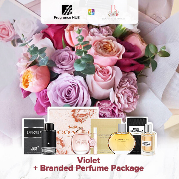 Violet Flower Bouquet + Fragrance Hub Branded Perfume (By: Bloomsbury from Puchong)